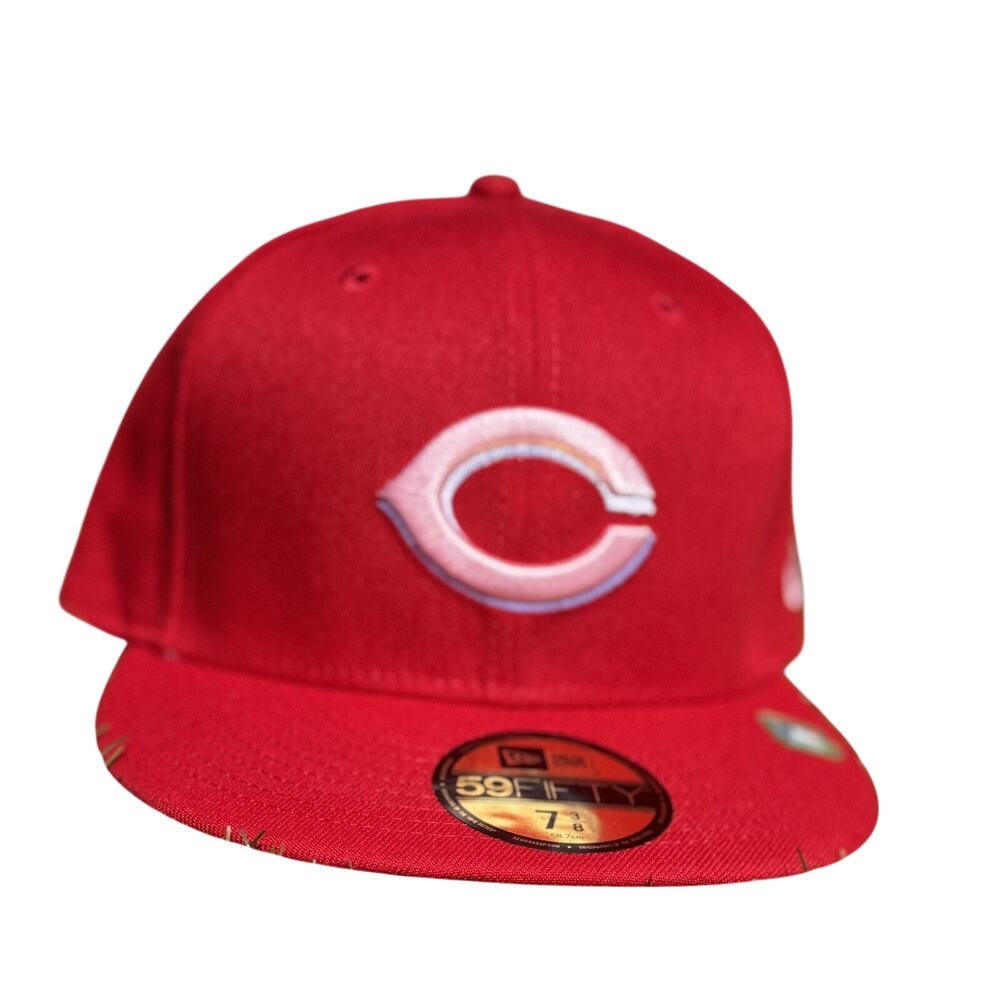 New Era 59FIFTY Cincinnati Reds MLB Pink & White Logo Hat Size 7 3/8 NWT